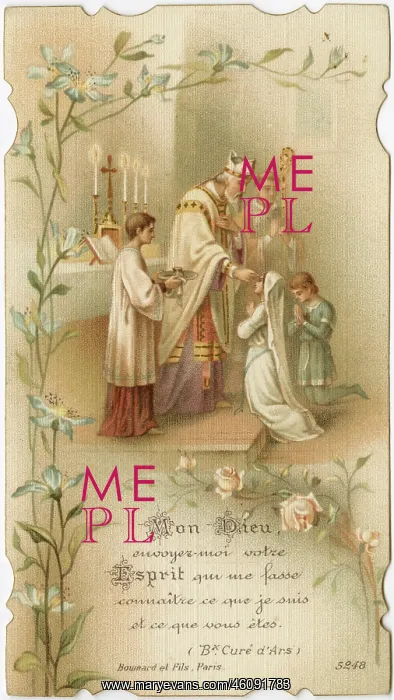 : Chromolithograph Devotional Card - First Communion : Chromolithograph Devotional Card - First Communion