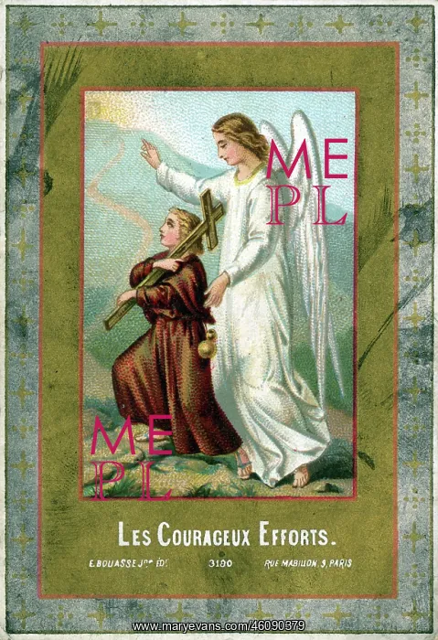 : Chromolithograph Devotional Card - Guardian Angel : Chromolithograph Devotional Card - Guardian Angel