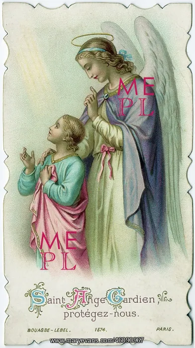 : Chromolithograph Devotional Card - Guardian Angel : Chromolithograph Devotional Card - Guardian Angel