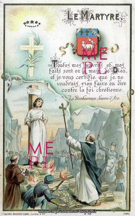: Chromolithograph Devotional Card - Joan of Arc - Martyr : Chromolithograph Devotional Card - Joan of Arc - Martyr