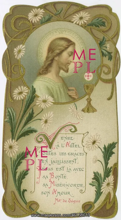 : Chromolithograph Devotional Card - Portrait of Jesus : Chromolithograph Devotional Card - Portrait of Jesus