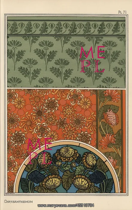 : Chrysanthemum in art nouveau patterns : Chrysanthemum in art nouveau patterns