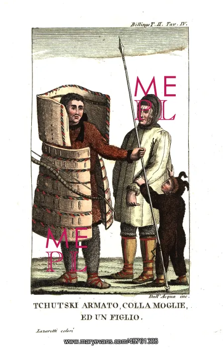 : Chukchi man in armour made of wood and bone : Chukchi man in armour made of wood and bone