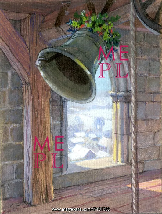 : Church bell decorated with holly etc : Church bell decorated with holly etc