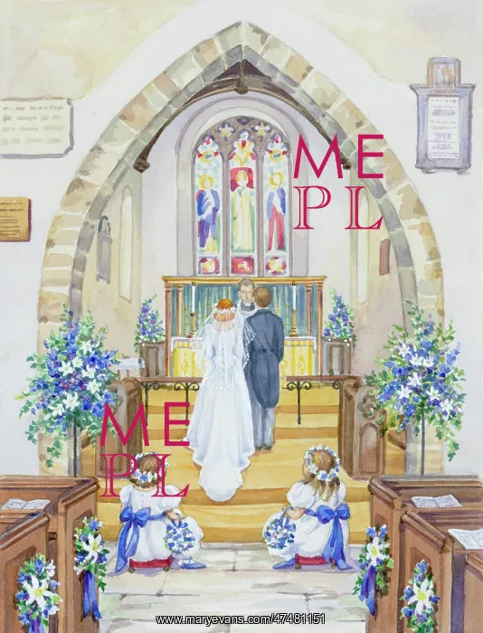 : Church interior with couple getting married : Church interior with couple getting married