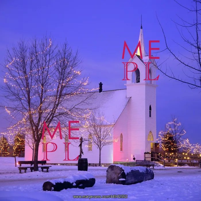 : Church at Night with Lighted Christmas Decorations : Church at Night with Lighted Christmas Decorations