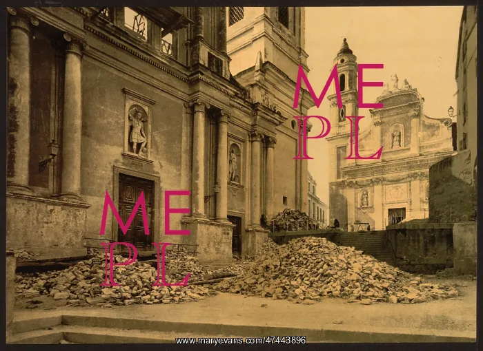 : Church and rubble, San Remo, Riviera : Church and rubble, San Remo, Riviera