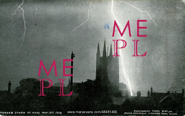 : Church During Thunderstorm with Lightning, Mere, Wiltshire : Church During Thunderstorm with Lightning, Mere, Wiltshire