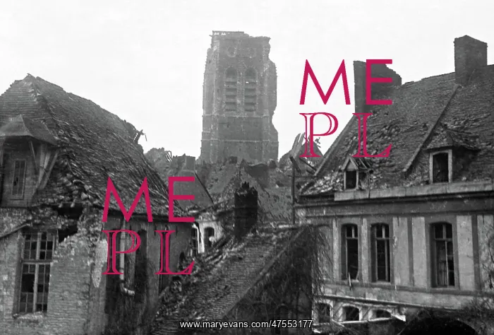 : Church tower at Bethune, Western Front, WW1 : Church tower at Bethune, Western Front, WW1