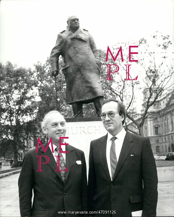 : Churchill statue with Montgomery and Rommel sons : Churchill statue with Montgomery and Rommel sons