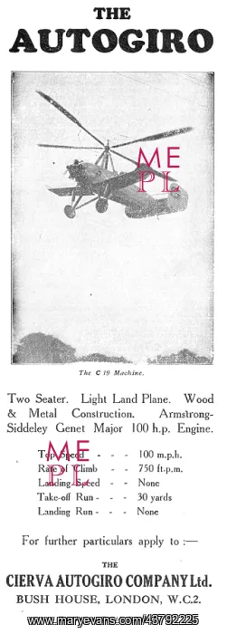 : Cierva Autogiro - C19. Armstrong Siddeley Genet Major : Cierva Autogiro - C19. Armstrong Siddeley Genet Major