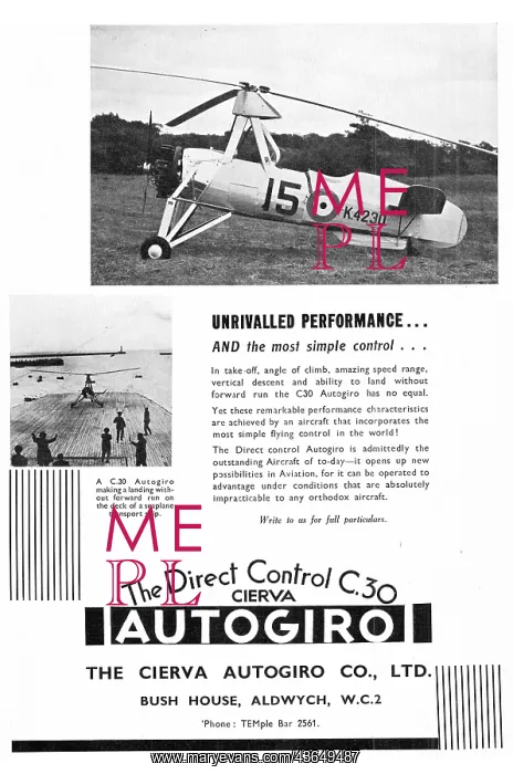 : Cierva Autogiro C30 K4230 : Cierva Autogiro C30 K4230