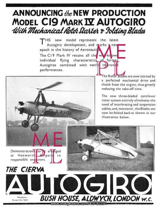 : Cierva C19 Mk IV Autogiro 1932 : Cierva C19 Mk IV Autogiro 1932