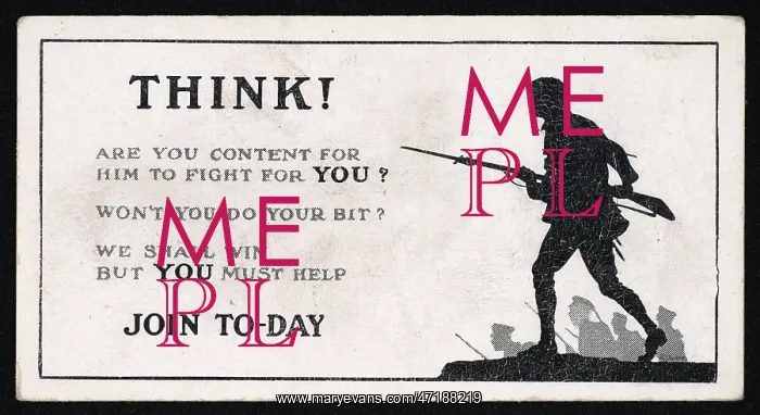 : Cigarette card for recruitment WWI : Cigarette card for recruitment WWI