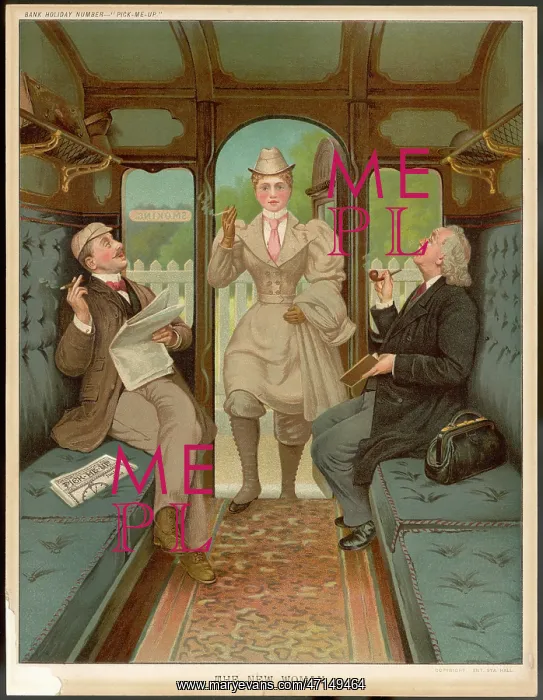 : Cigarette smoking woman gets into a compartment : Cigarette smoking woman gets into a compartment
