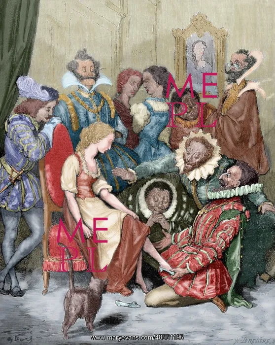 : Cinderella. The gentleman putting the slipper in his tiny fo : Cinderella. The gentleman putting the slipper in his tiny fo