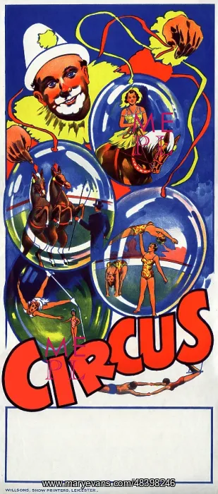  : Circus poster with clown and acrobats