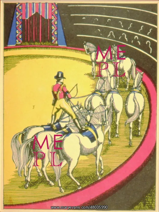 : Circus scene with man and horses : Circus scene with man and horses