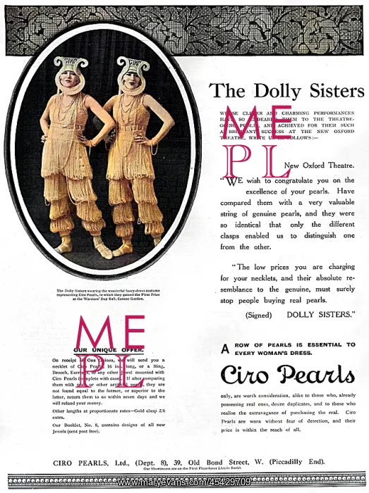 : Ciro pearls advertisement with Dolly Sisters : Ciro pearls advertisement with Dolly Sisters