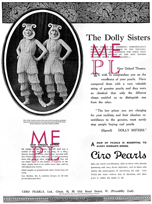 : Ciro pearls advertisement with Dolly Sisters : Ciro pearls advertisement with Dolly Sisters
