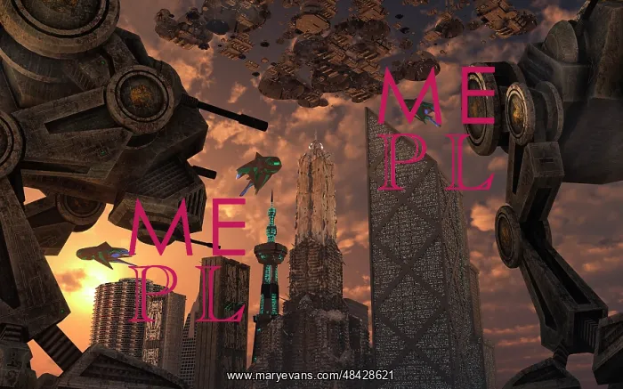 : A city of the future guarded by battle droids : A city of the future guarded by battle droids