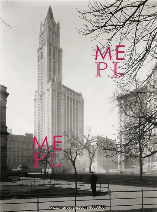 : City Hall Park, Woolworth building, New York, 1920's : City Hall Park, Woolworth building, New York, 1920's
