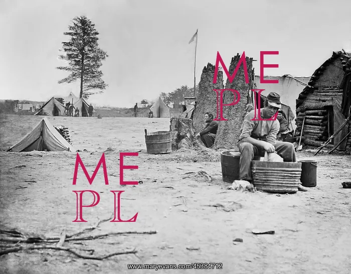 : US Civil War, 1861-1865. Camp scene with a : US Civil War, 1861-1865. Camp scene with a