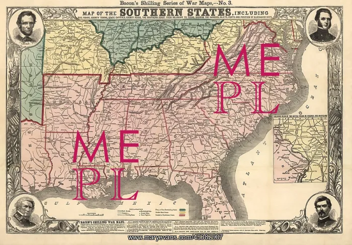 : Civil War era map of the seceding Confederate : Civil War era map of the seceding Confederate