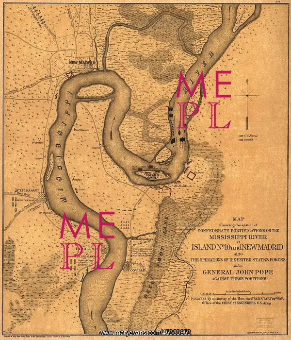 : US Civil War, Map of the Battle of Island : US Civil War, Map of the Battle of Island
