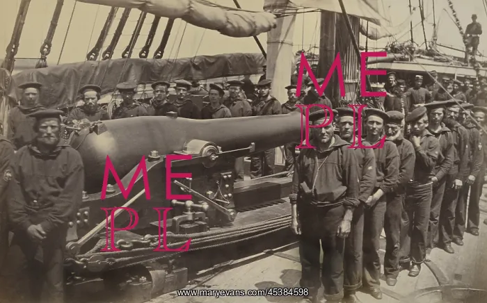 : US Civil War. Pivot gun and crew, of the USS : US Civil War. Pivot gun and crew, of the USS