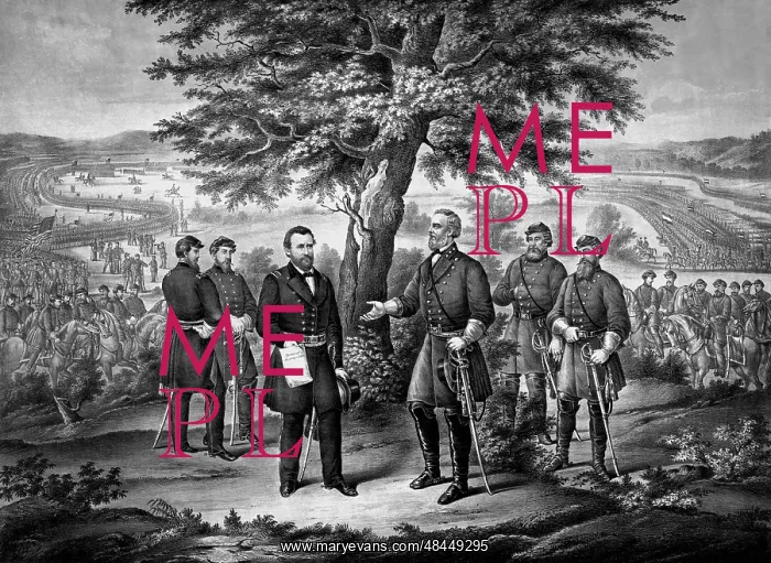 : Civil War print showing the surrender of General : Civil War print showing the surrender of General