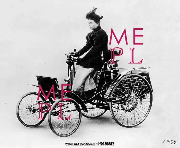 : Clara Benz at the controls of the Benz Velo from 1893 : Clara Benz at the controls of the Benz Velo from 1893
