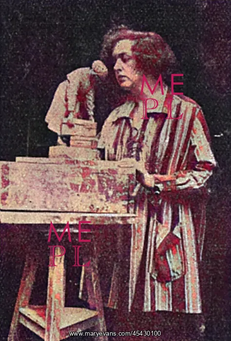 : Clare Sheridan with one of her models of women war workers : Clare Sheridan with one of her models of women war workers