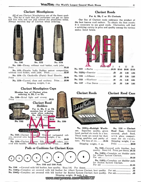 : Clarinet accessories, Wurlitzer : Clarinet accessories, Wurlitzer