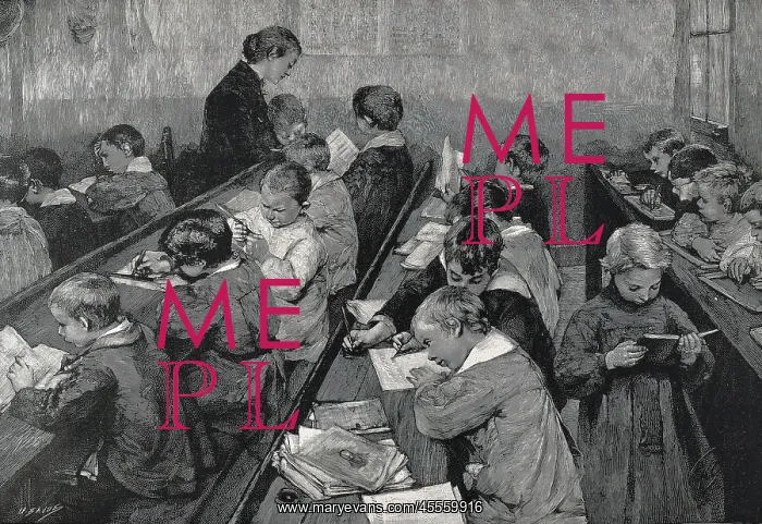 : In class, engraving based on a painting by Geoffroy : In class, engraving based on a painting by Geoffroy