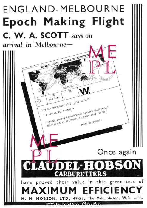 : Claudel-Hobson Carburetter 1934. Comet : Claudel-Hobson Carburetter 1934. Comet