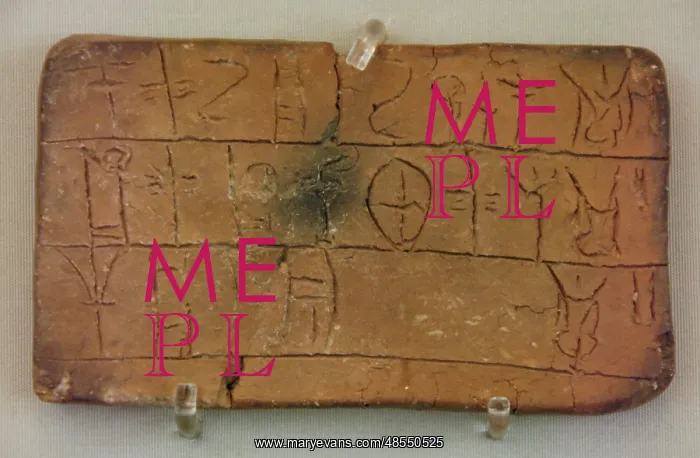 : Clay tablet inscribed with mycenaean Linear B script. Nation : Clay tablet inscribed with mycenaean Linear B script. Nation