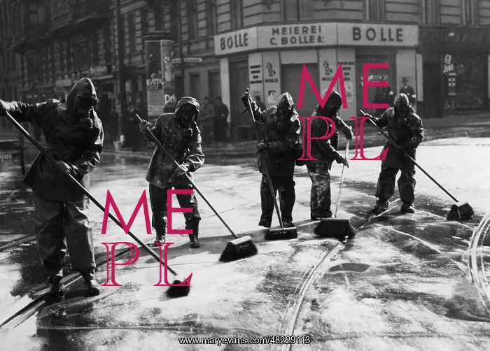 : Cleaning up after an air raid drill, 1935 : Cleaning up after an air raid drill, 1935