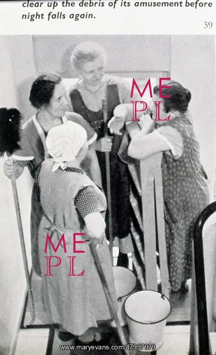 : Four cleaning ladies having a rest and a chat : Four cleaning ladies having a rest and a chat