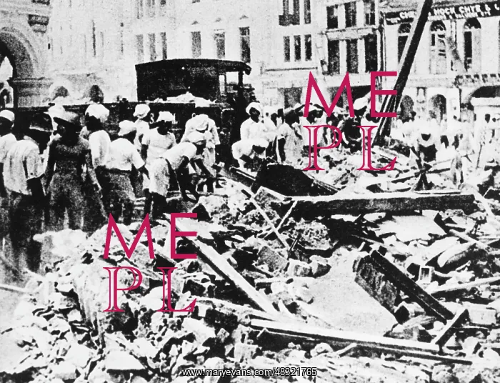 : Cleanup after an air raid on Singapore, 1942 : Cleanup after an air raid on Singapore, 1942