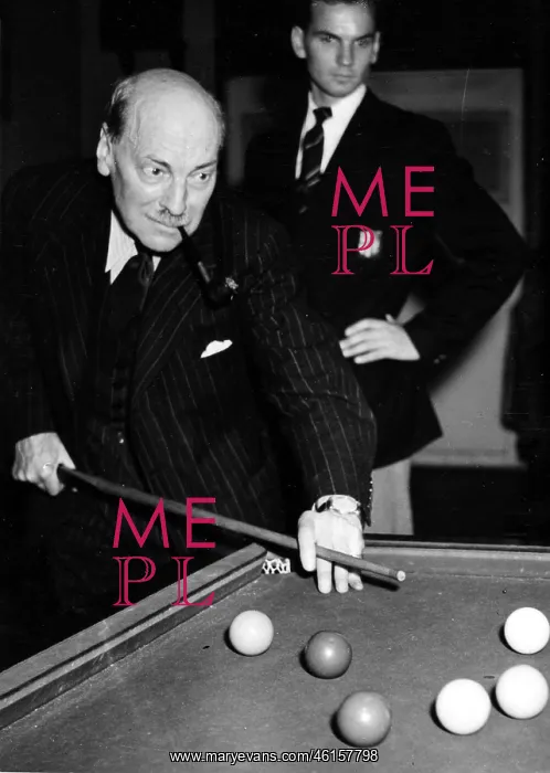 : Clement Attlee playing billiards, London : Clement Attlee playing billiards, London