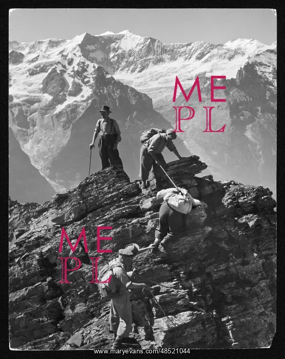 : CLIMBING A RIDGE 1930S : CLIMBING A RIDGE 1930S