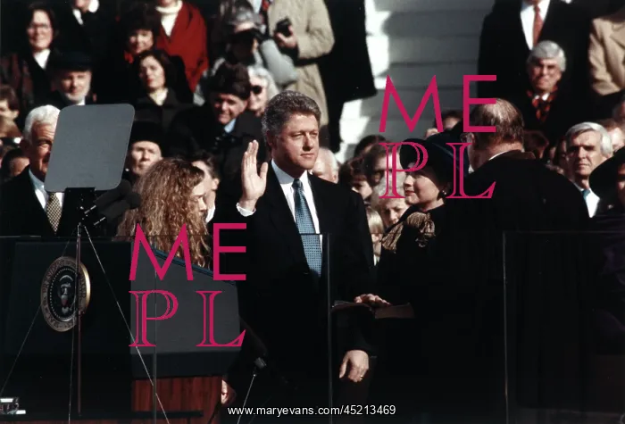 : Bill Clinton (center), taking the oath of ? : Bill Clinton (center), taking the oath of ?