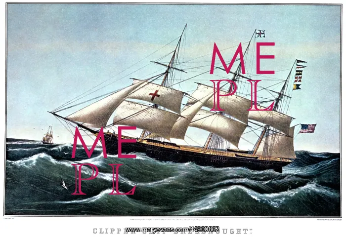 : Clipper Ship Dreadnought Off Sandy Hook - Square Rigged Sai : Clipper Ship Dreadnought Off Sandy Hook - Square Rigged Sai