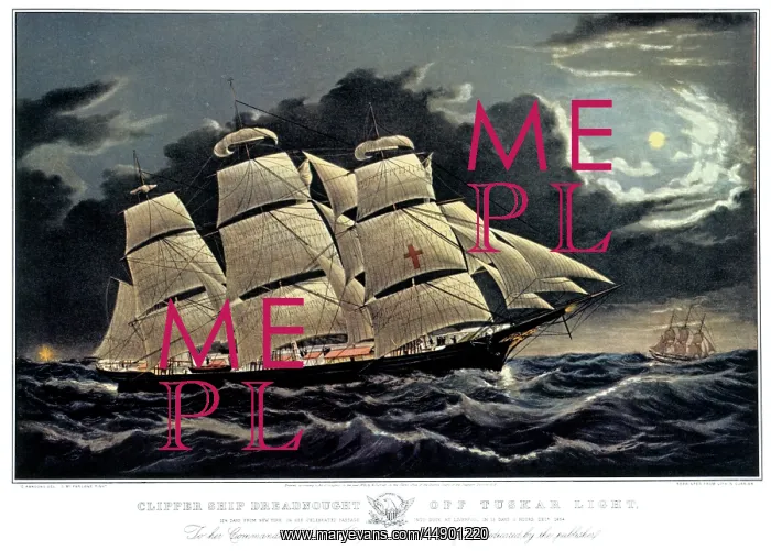 : Clipper Ship Dreadnought - Off Tuskar Lighthouse Ireland - C : Clipper Ship Dreadnought - Off Tuskar Lighthouse Ireland - C