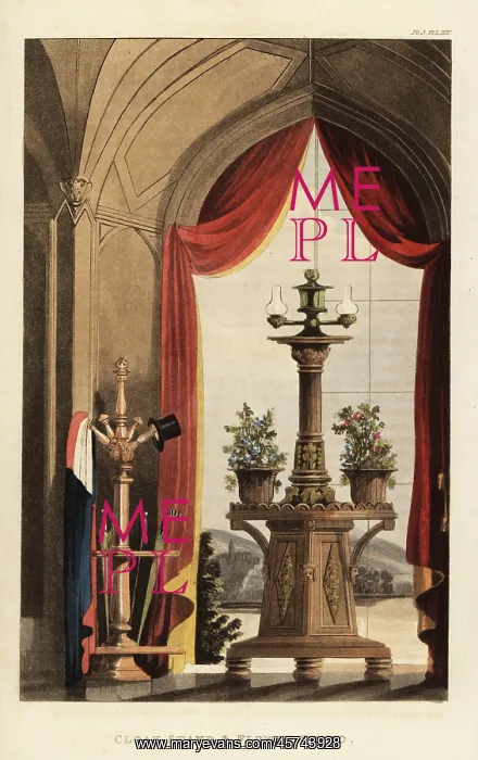 : Cloak stand and flower stand in the Gothic style : Cloak stand and flower stand in the Gothic style