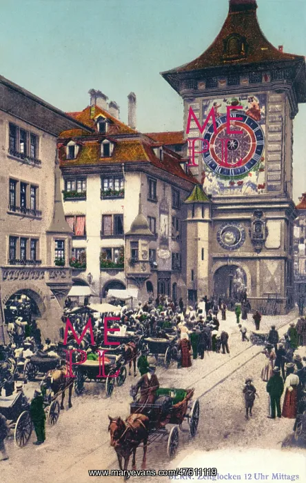 : Clock striking midday, Berne, Switzerland : Clock striking midday, Berne, Switzerland