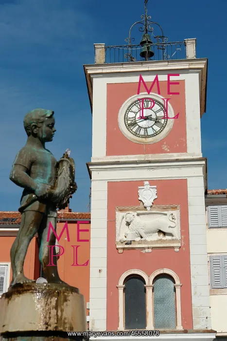 : Clock tower and statue, Rovinkj, Croatia : Clock tower and statue, Rovinkj, Croatia