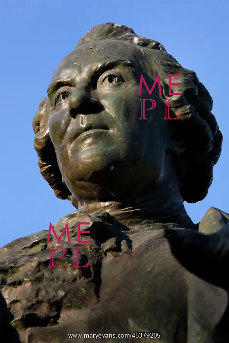 : Close-up view from below of the statue of Georges-Louis : Close-up view from below of the statue of Georges-Louis