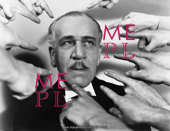 : Closeup of many fingers pointing at man : Closeup of many fingers pointing at man
